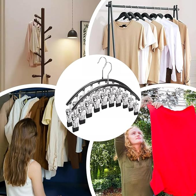 Legging Hangers for Closet Organizer, Hat Hangers for Closet 4 Pack with 10 Clips Holds 20 Leggings, Legging Hanger, Pants Storage Organizer Suitable for Socks, Panties, Underwear, Pants (4-Black)
