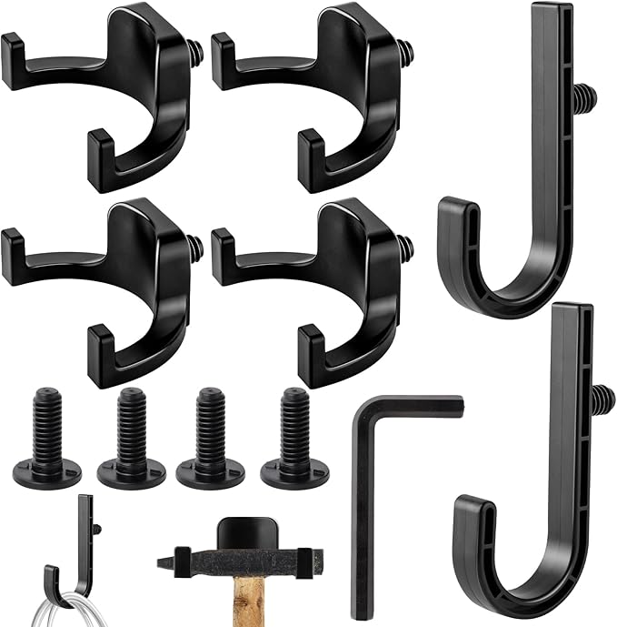 6 Packs Storage Shed Hooks Compatible with Suncast/Craftsman Shed, U-Shape and J-Shape Storage Shed Shelves Accessories with 4 Packs Long Bolts for Organizing Tool, Ladders, Bulk Items