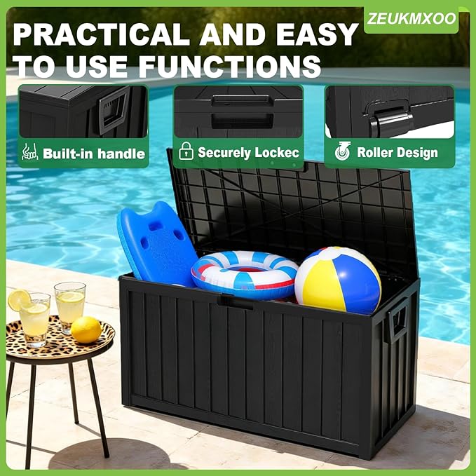 75 Gallon Outdoor Storage Box Waterproof,350LBS Lockable Patio Storage Box for Patio Cushions,Garden Tools and Tools Storage,Outside Storage Box-Black