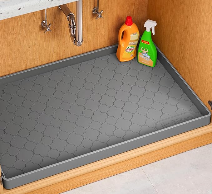 Jin&Bao Waterproof Under Sink Mat 25" x 22", Thick Silicone Mat Cabinet Protector for Kitchen and Bathroom, Shelf Liner, Home Organizer and Storage, Multipurpose Tray for Gadgets and Essentials