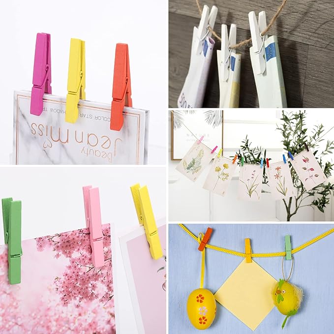 100pcs Colored Clothespins Wooden Heavy Duty Clothes Pins with Strength Spring - Wood Clips for Crafts Pictures Classroom Photos, 3inch, Random Colors