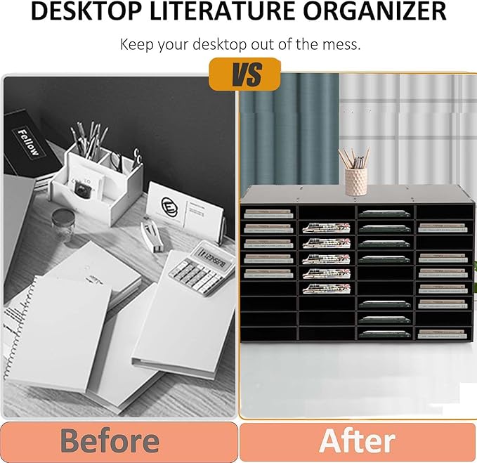 LOYALHEARTDY Literature Organizer, 36 Compartments Paper Storage Cabinet Mail Organizer, 39.4X 11.8 X 24 Inch Desktop File Sorter Mail Center Mailbox School Classroom Keepers for Home&Office,Black