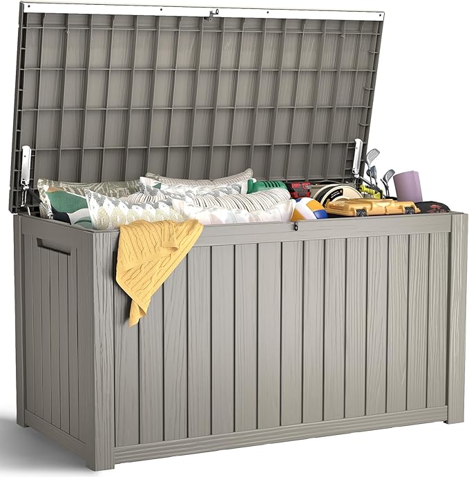 Outdoor Storage Box, 200 Gallon Waterproof Resin Deck Box, Storage Bin for Package Delivery, Patio Furniture Cushion, Garden Tools, Pool Accessories, Weatherproof and UV Resistant, Grey