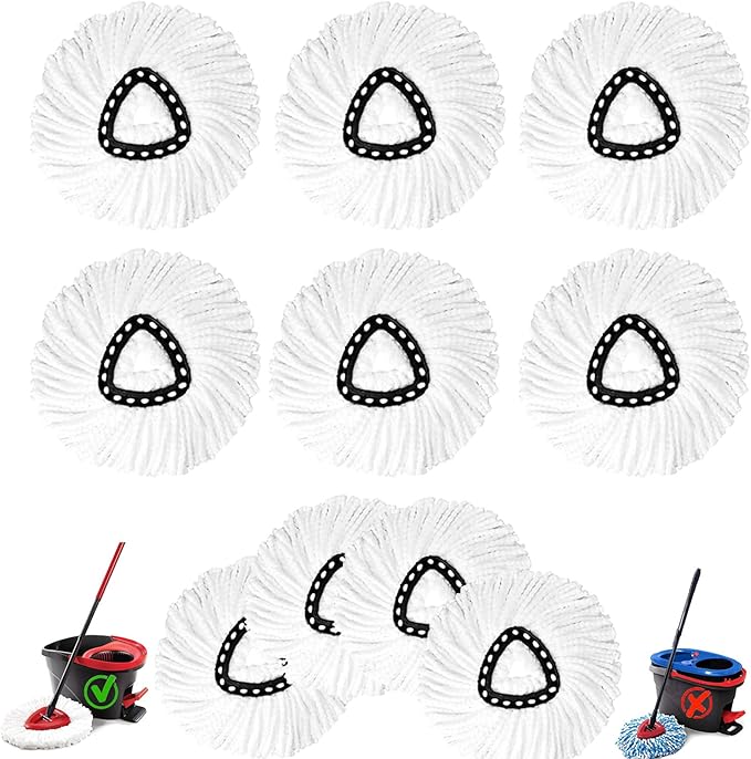 10Pack Spin Mop Replacement Heads,Spinning Mop Replace Head for Easy Wring Mop, 100% Microfiber Mop Head Replacement Compatible with Triangle Spin Mop Refill for Floor Cleaning,White