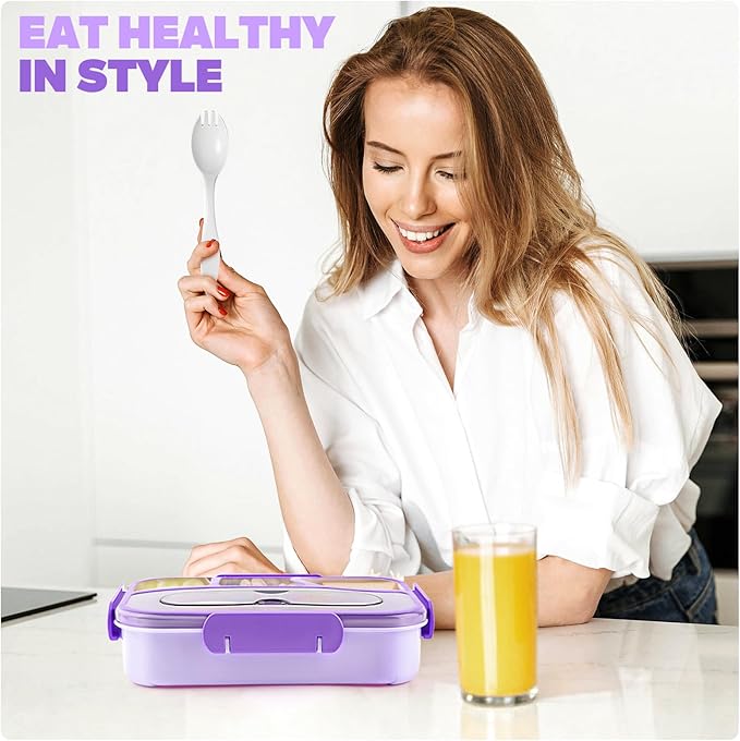 EASYFUN Bento Box Adult, Lunch Box, 4-Compartment Lunch Containers, Drop-Proof, Dishwasher Safe & Made with BPA-Free Materials (Green)