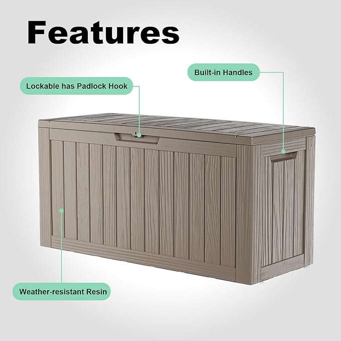 EasyUp 80 Gallon Resin Deck Box Storage Outdoor Waterproof Boxes Lockable UV Resistant Container for Patio Furniture Cushions Pool Supplies Garden Tool, Equipment Outside Storage Delivery, Gray