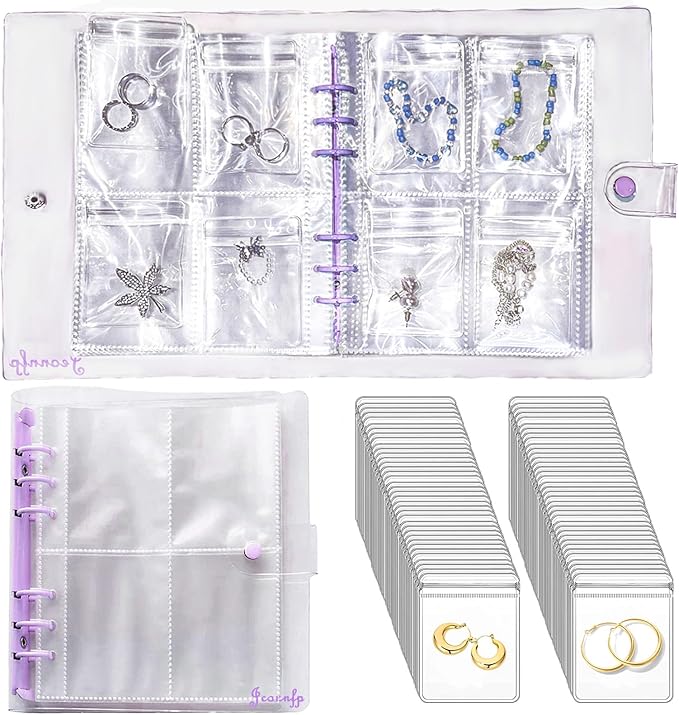 Travel Jewelry Organizer Book, High Capacity Clear Jewelry Storage Book with Portable Thick PVC Pouches,Jewelry Organizer Bags for Earrings Necklace and Rings