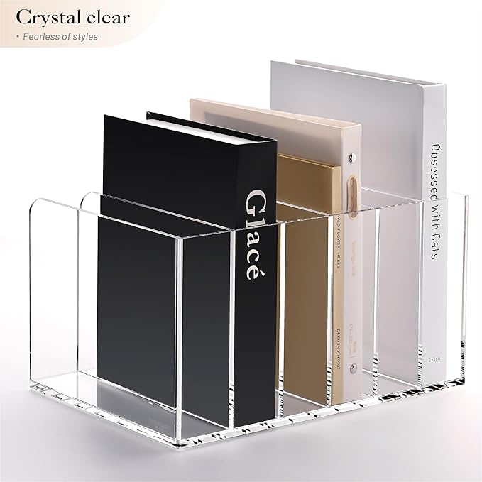 YUXUN Acrylic Magazine Holder,Clear Desk Organizer File Sorter for Notebook,Paper,Envelope,Magazine, Book Storage-Office/Home/Classroom Organization(6 Compartments,B5)