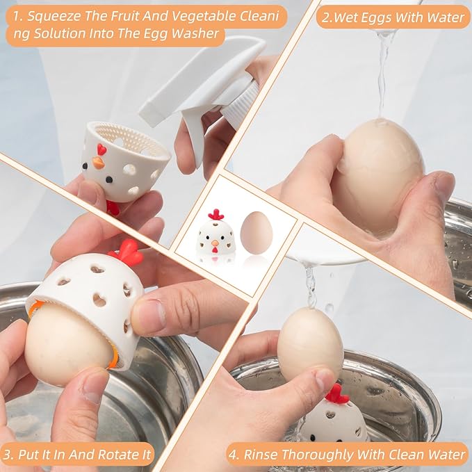 2PCS Silicone Egg Cleaner for Fresh Eggs, Egg Washer for Fresh Eggs, Egg Scrubber for Fresh Eggs, Reusable Cleaning Tools for Chicken Coop Accessories Cute Easter Gifts (White + Brown)
