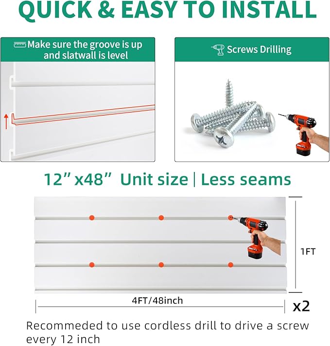Slatwall Panel 4x2 ft Garage Slat Wall Storage Systems, White Slat Wall Paneling Garage Organizer Storage, Garage Tool Organizer Wall Mount Storage & Organization Products PVC Wall Panels Slat Board