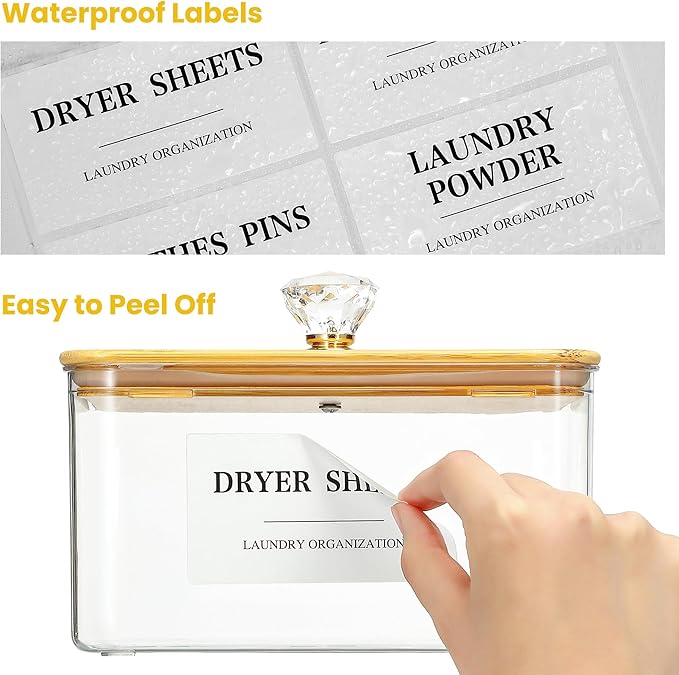 3 Pack Plastic Laundry Pods Container & Dryer Sheet Holder with Lids, Labels & Scoops - Laundry Powder Container for Laundry Room Organization and Storage