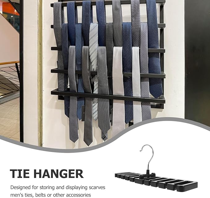 2pcs Multi-Slot Belt Organizer Hangers with Hooks, Black Closet Scarf and Tie Rack for Wardrobe Storage, Space-Saving Clothing Accessory Organizer for Home and Travel