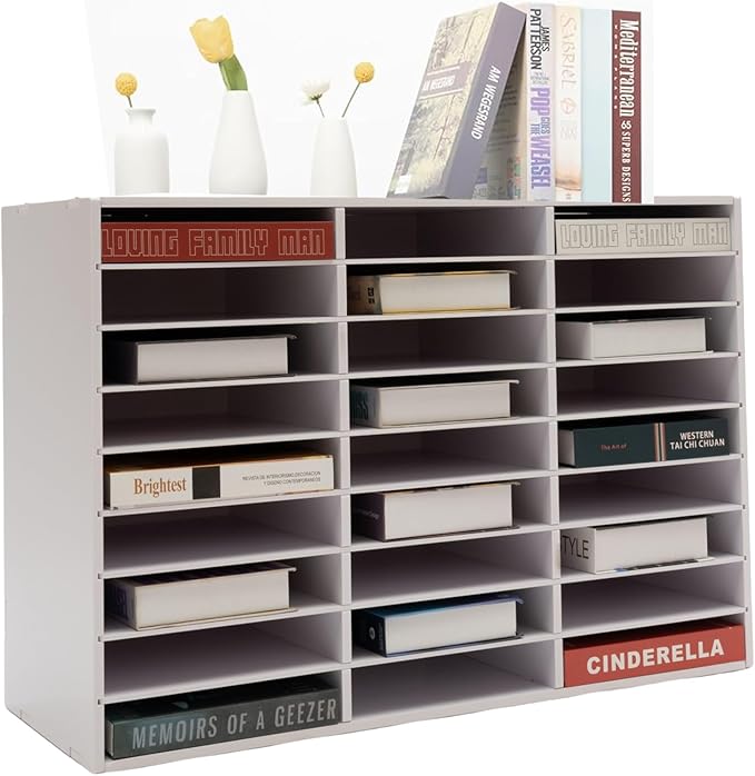 LOYALHEARTDY Literature Organizer, 27 Compartments Paper Storage Cabinet Mail Organizer, 31.5 X 12 X 21.69 Inch Desktop File Sorter Mail Center Mailbox School Classroom Keepers for Home&Office, White