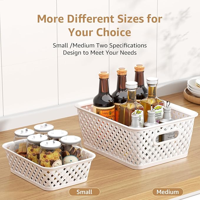 MaxGear 3 Pack Plastic Storage Bins, White Medium Size, Polypropylene Material, Lacquered Finish