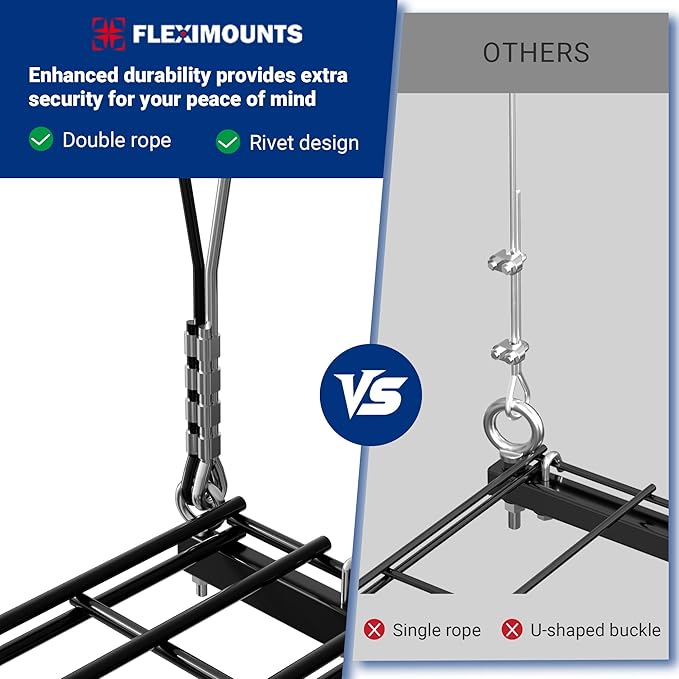 FLEXIMOUNTS GL1 Overhead Garage Lifting Storage Rack, 4x4 Ft Heavy-Duty Metal Garage Ceiling Rack, Adjustable Organization System With 71''L Axle, 300lbs Weight, Black