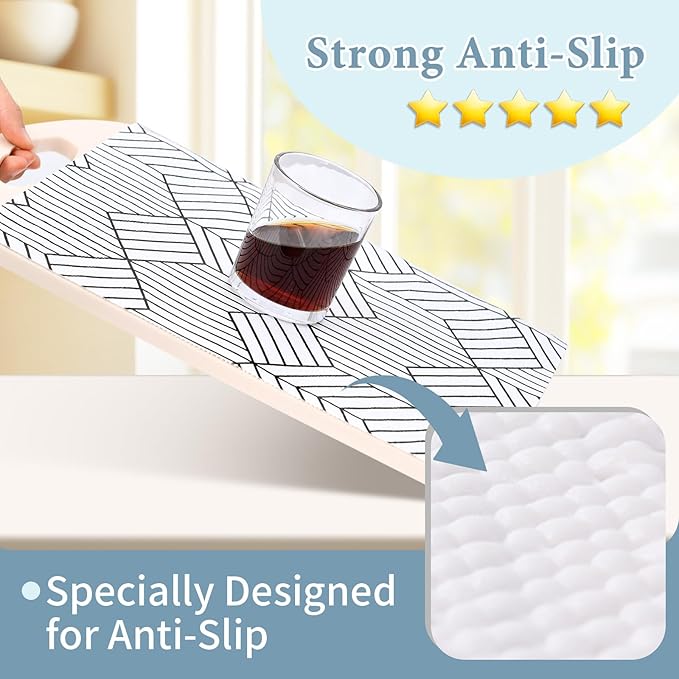 Shelf Liners for Kitchen Cabinets 17in x 20FT, Non Adhesive Cabinet Liner Strong Non-Slip Thickened Black White Geometric Drawer Liner, Easy to Clean for Shelf, Cabinet with Knife and Tape Measure
