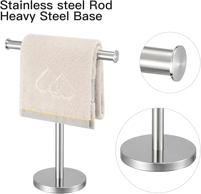 T-Shape Bath Hand Towel Holder Standing, SUS304 Stainless Steel Brushed Nickel T-Shape Towel Bar Rack Stand with Heavy Base, Tower Bar for Bathroom Kitchen & Countertop