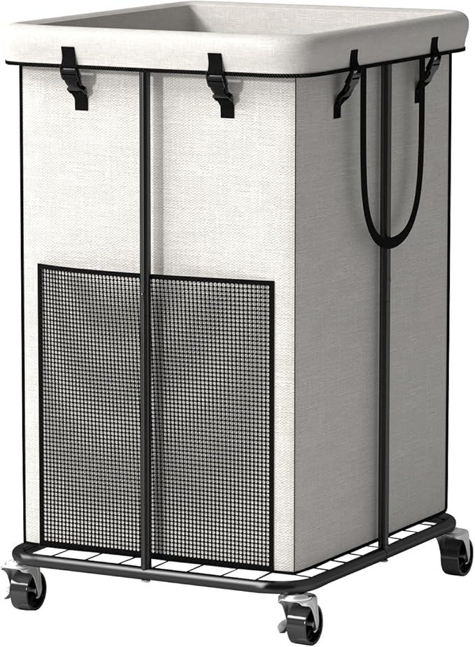 150L Large Laundry Basket with Wheels, Rolling Laundry Hamper with Removable Laundry Bag & Metal Frame, Oxford Fabric Dirty Clothes Hampers for Bedroom, Laundry Room, Bathroom, Dorm(White)