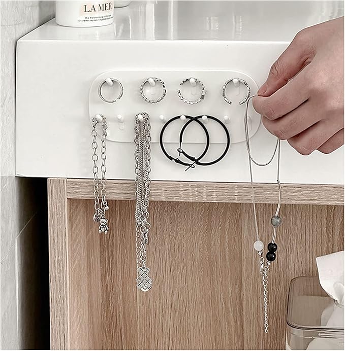 Andiker Wall Mounted Necklace Holder, Hanging Jewelry Organizer with 12 Hooks, Jewelry Hangers for Necklace Bracelets, Earrings, and Keys (White)