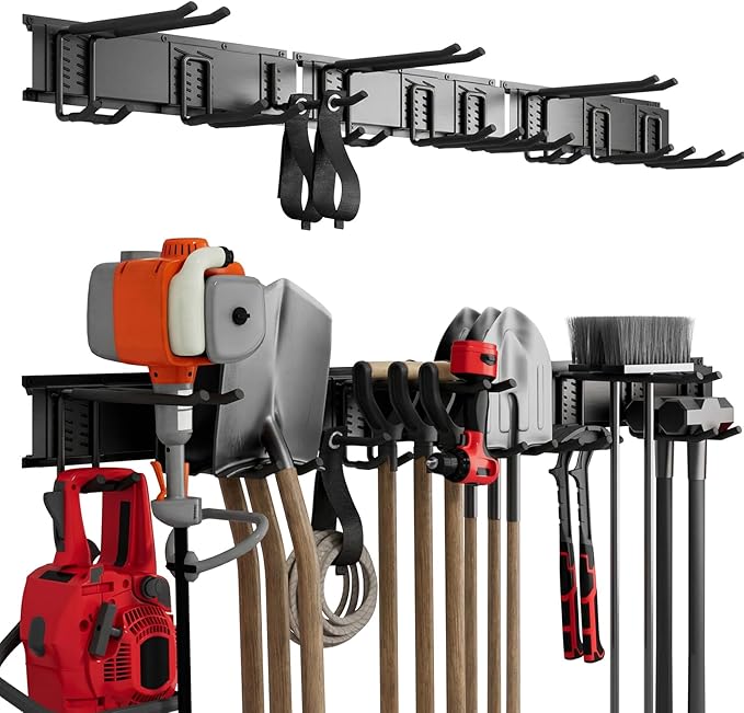49.5" Heavy Duty Wall Mounted Garage Tool Organizer – 3 Panels & 9 Adjustable Hooks, 690 lbs Load Capacity, Modular Storage for Efficient Tool Organization, Easy Install in Garage, Garden, 14 Pack
