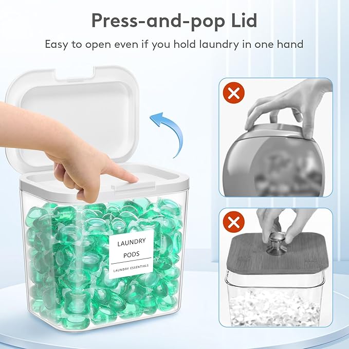 Lifewit 2 Pcs Laundry Pods Container with Pop-up Lid, Dryer Sheet Holder, Laundry Room Organization Storage Jars for Washing Powder, Soap, Scent Booster Beads, 2700 +4500ml/0.72+1.2gal