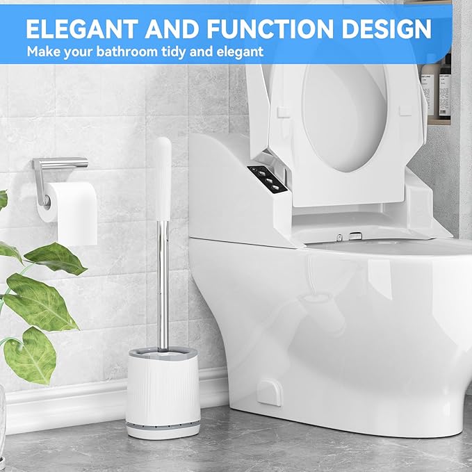 TRENTI Toilet Brush, Toilet Brush and Holder Set, Bristles Toilet Bowl Brush Head with Ventilated Holder, Wall Mounted Compact Toilet Brush Set for Bathroom Deep Cleaning (3, White)