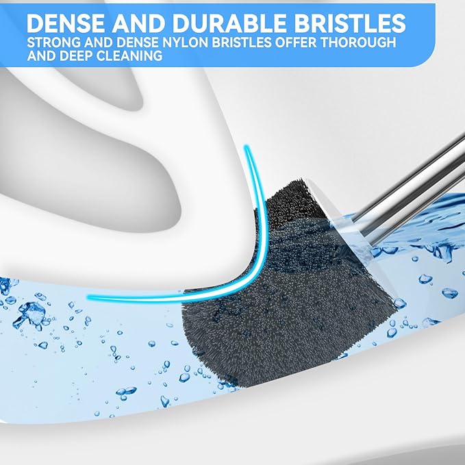 Toilet Brush, Toilet Brush and Holder with 304 Stainless Steel Handle, Space Saving Toilet Bowl Brush for Storage, Durable Bristles Toilet Scrubber for Bathroom Cleaning (2, White)