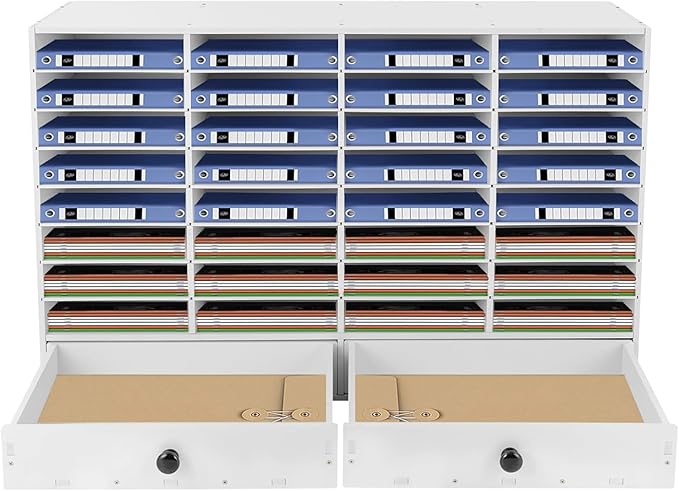 LOYALHEARTDY Literature Organizer,32 Compartment Office Mailbox with 2 Drawers,Paper and Mail Organizer,Paper Storage Cabinet Mail Organizer,39.4 X 12 X 25.2''Desktop File Sorter for Home&Office,White