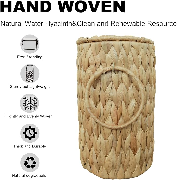Toilet Paper Basket with Lid,Wicker Basket for Bathroom Organizers and Storage,Holds Up to 6 Mega Rolls, Decorative Hand-Woven Rattan Bathroom Decor Accessories,Natural Water Hyacinth
