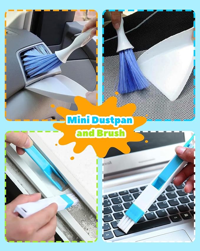 11 Pcs Blind Cleaner Duster Tool Kit – Mini & Window Blinds Cleaner Brush Set, Air Vent & Track Cleaning Tools, Window Groove & Sill Scrubber for Home, Car, AC, Sliding Doors - Blue