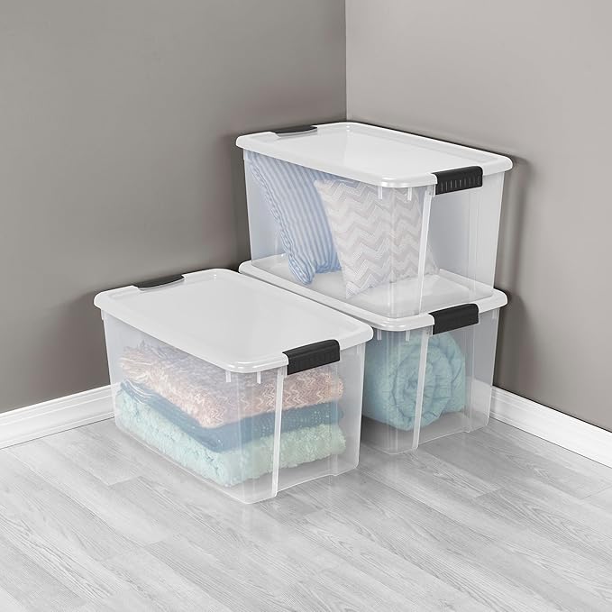 Sterilite 20-Pack Ultra Latching Box, Storage Bins with Lids, Clear Plastic, 70 Quart - Heavy-Duty Organizing Containers for Closet, Bathroom, and Office