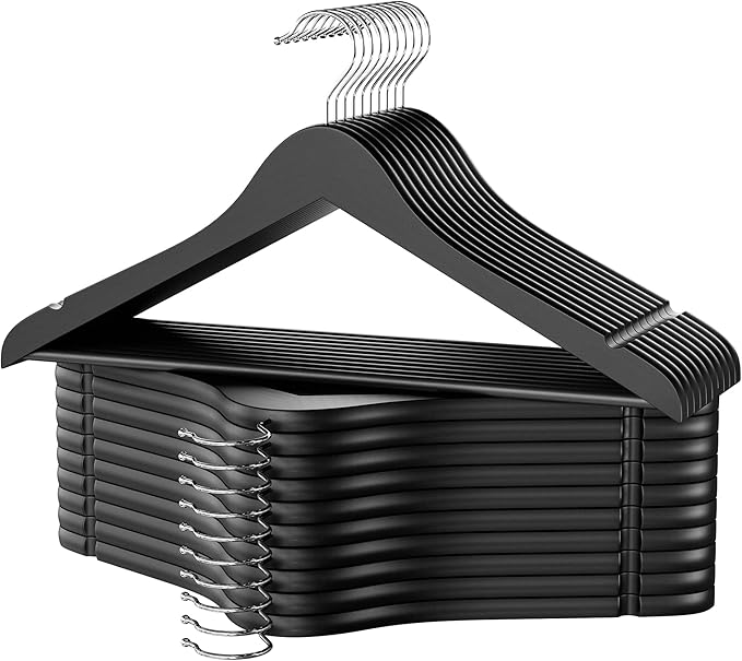 StorageWorks Black Wooden Hangers 20 Pack, Heavy Duty Wood Hangers for Closet, Clothes Hangers for Coats, Shirts, Pants, Suits