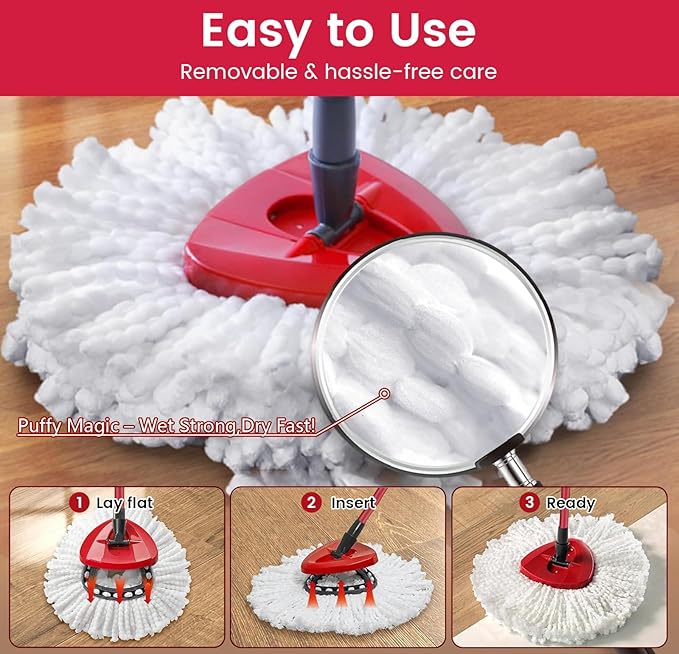 Mop Replacement Heads for O-Ceda Mop Replace Head Easy Wring Spin Mop Heads Replacements, O-Cedar Microfiber Spin Mop Refills, Spin Mop Replacement Head (White-6-pack)