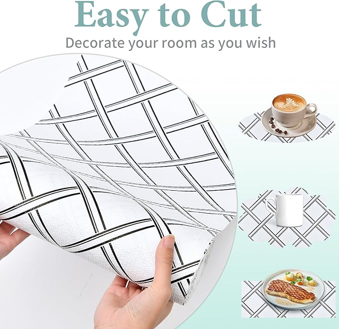 Drawer and Shelf Liner for Kitchen Cabinet: 17 in X 20 Ft Non Slip Waterproof Shelf Paper Non Adhesive Refrigerator Liners Black and White Squares Easy Liners for Bathroom