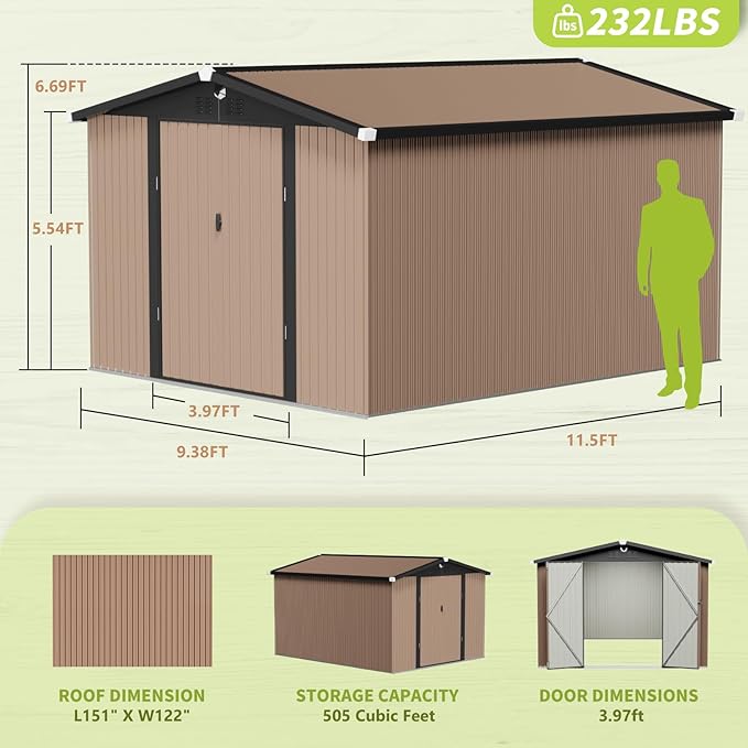 Metal Storage Shed 10x12,Outdoor Storage Building,Large Backyard Sheds,Waterproof Outside Storage Shed with Lockable Door