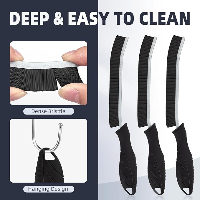 Hard Bristle Crevice Cleaning Brush - Home Cleaning Tools, Multi-Purpose Crevice Supplies for Kitchen, Bathroom, Toilet, Window, Vehicle, Faucets, Grout, Home (6, Black)