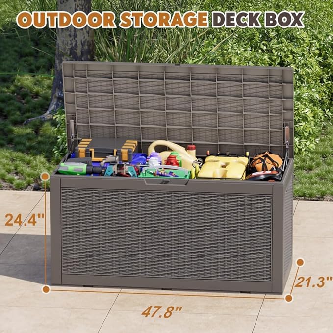 Oudoor Storage Deck Boxes Waterproof, Waterproof and UV Resistant Outdoor Storage Box Lockable Lid for Delivery Box, Indoor, Garden Tools, Pool Supplies, Patio (Grey, 110 Gallon)