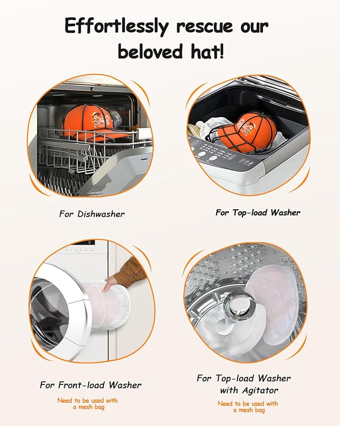 XQXA Hat Washer Cage - No Assembly Needed Hat Cleaner | Perfect Fit for Adult and Kids Hats | Ideal for Baseball Caps | Safe for Dishwasher and Washing Machine | Black | 1-Pack