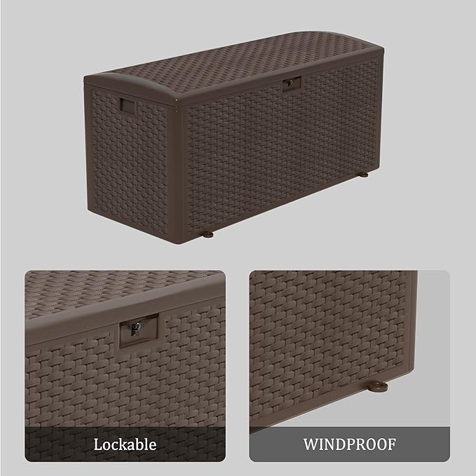 180GAL Deck Box -Grey,Wheeled Footlocker,Waterproof Resin Storage Bin for Patio Cushions