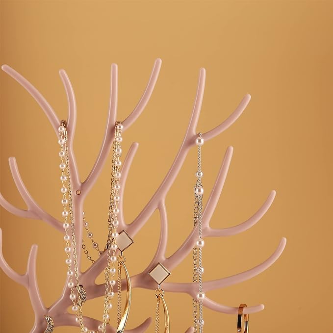 MORE&LESS Red Artificial Leather and Red Crystal Handle Deer Jewelry Display Rack for Ring Earrings Necklace Bracelet