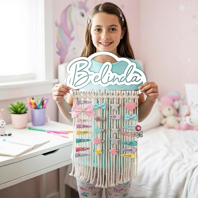 Personalized Valentine’s Day Gift Metal Hair Bow Holder for Girls, Custom Name Jewelry & Headband Organizer, Wall Hanging Storage for Toddler Room Decor (Style2)