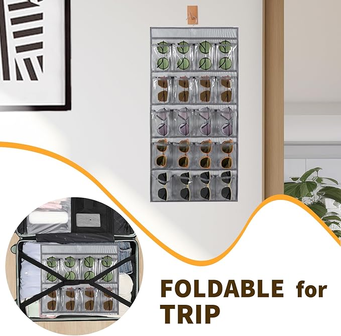 2 Pcs Sunglasses Organizer Storage Sunglass Holder for Wall Hanging Eyeglass Organizer for Multiple Glasses (GRAY)