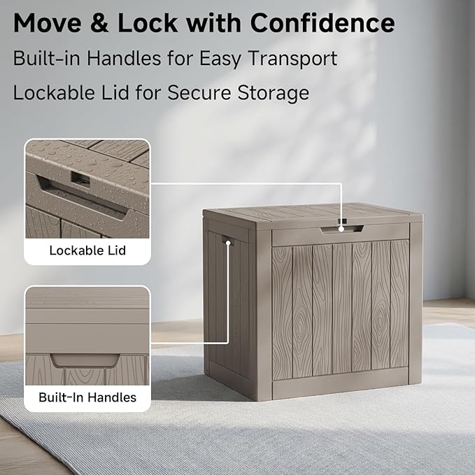 35 Gallon Outdoor Deck Box,Waterproof Resin Outdoor Storage Boxes, Outside Storage Lockable Container for Garden Tools,Indooor Cushions,Accessories (Grey)