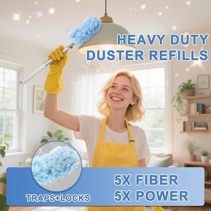 KeFanta Duster Refill Kit with 6 ft Super Extendable Handle Compatible with Swiffer, 360° Disposable Microfiber Dusting Pads for Home Cleaning, Ceiling, Fan, Window, Hard-to-Reach Areas，40Pcs