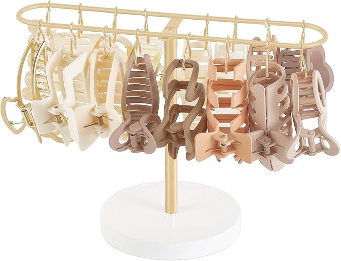 Mkono Metal Claw Clip Organizer and Scrunchies Holder Stand Hair Accessories Organizer for Dressing Table Bedroom Bathroom Decor, Gold