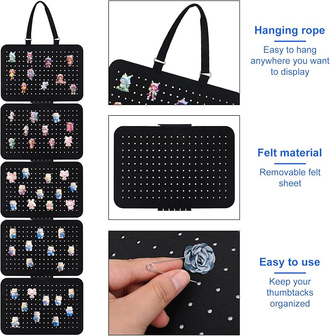 BOXOB Wall Hanging Brooch Pin Organizer, Enamel Lapel Pin Display Case Panels, Easy to Install Collection Storage Holder Pages with 5 Loose-Leaf Board Pieces for Pin Folio Display Stand(Black)