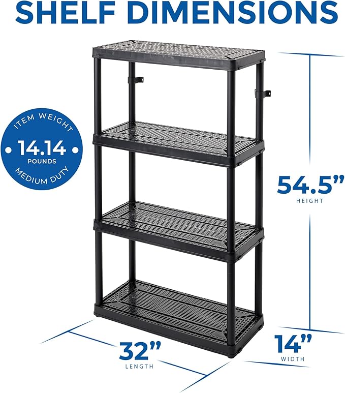 Gracious Living 2 Pack Storage Rack, 4 Shelf Fixed Height Medium Duty Unit, Black