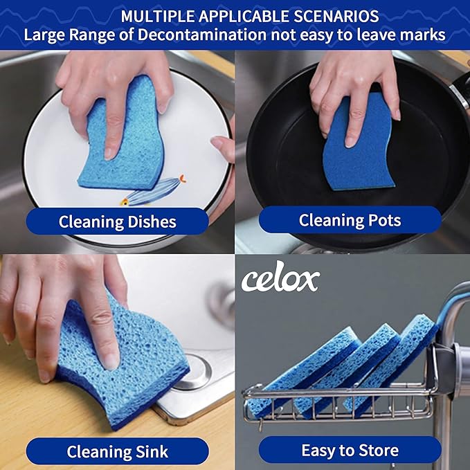 CELOX Sponges Kitchen, Non-Scratch Dish Sponges, Blue