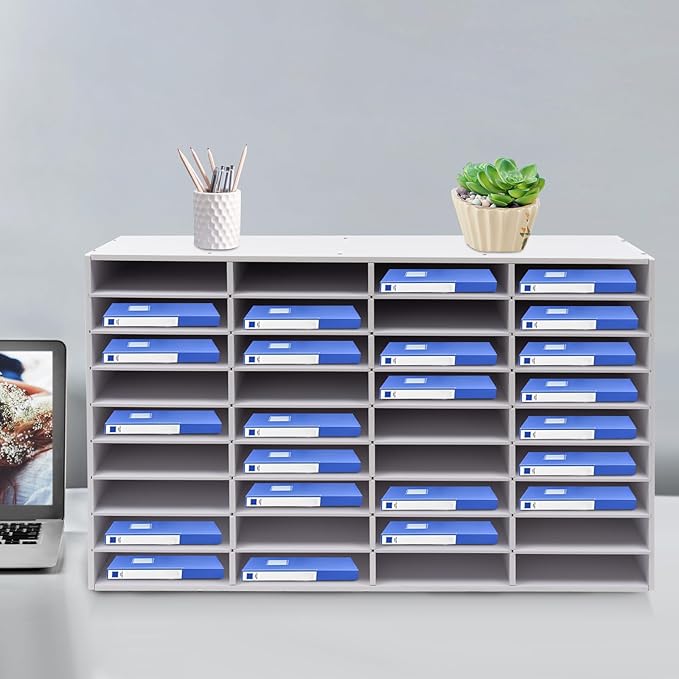 LOYALHEARTDY Literature Organizer, 36 Compartments Paper Storage Cabinet Mail Organizer, 39.4X 11.8 X 24 Inch Desktop File Sorter Mail Center Mailbox School Classroom Keepers for Home&Office,White