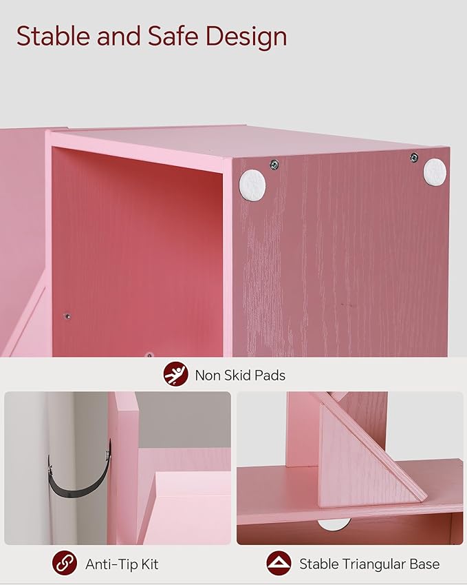 SUNMORY 6 Tier Tree Bookshelf, Small Bookcase with Storage Cabinet, Modern Tall Narrow Bookshelves Organizer, Floor Standing Book Shelf for Bedroom/Living Room/Home Office/Corner, Pink